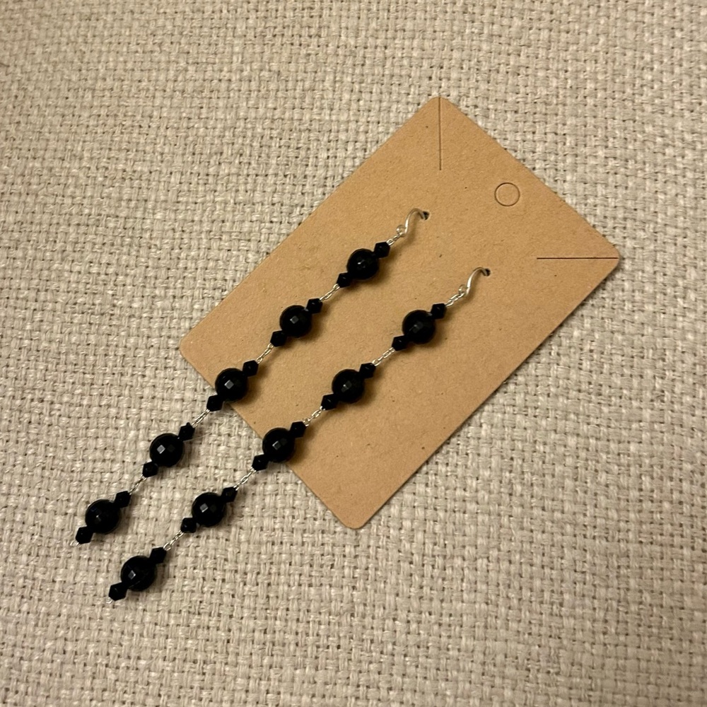 Black Beaded Dangle Earrings.